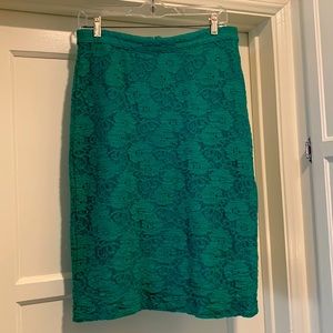 Maeve green lace pencil skirt, lined size small